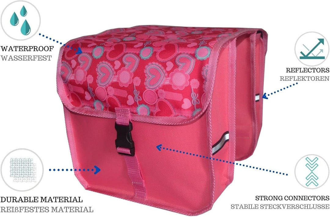 Beluko FAHRRADTASCHE Kinderfahrradtasche Satteltasche 20-26" Gepäckträgetasche Doppel (36. Herzen Ro