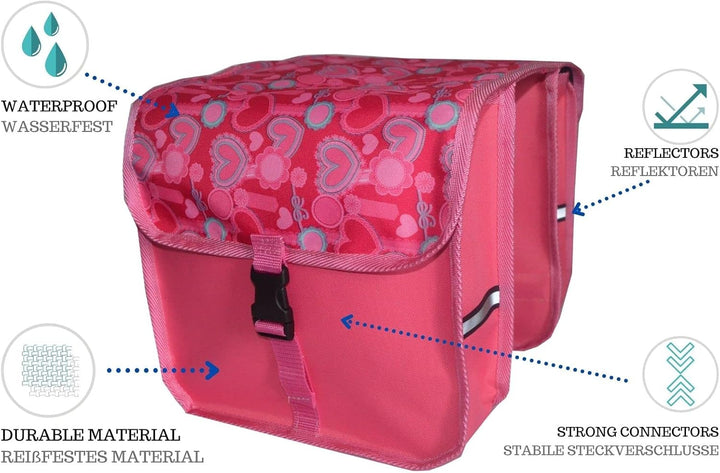 Beluko FAHRRADTASCHE Kinderfahrradtasche Satteltasche 20-26" Gepäckträgetasche Doppel (36. Herzen Ro