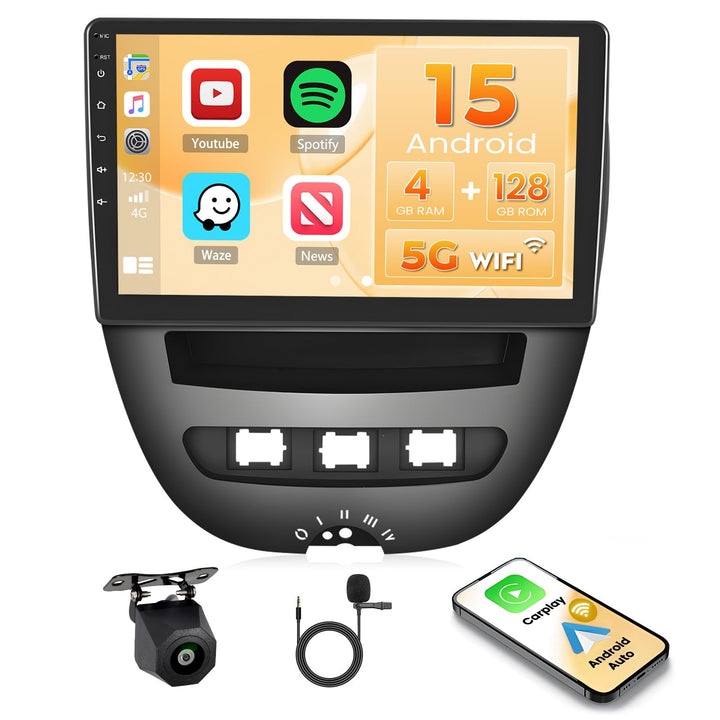 Hikity Android 15 4+128G Autoradio für Toyota Aygo/Peugeot 107/Citroen C1 2004-2014 mit 10,1 Zoll In