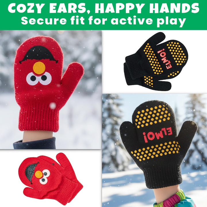 Sesame Street Jungs Elmo Hut und 2 Paar Handschuhe Cold Weather Set Alter 2-4 Orange, Schwarz
