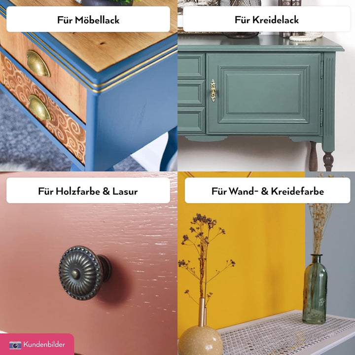 MissPompadour 3er Pinselset für Wandfarbe, Kreidefarbe, Holzfarbe, Möbelfarbe - Malerset mit 3 Pinse
