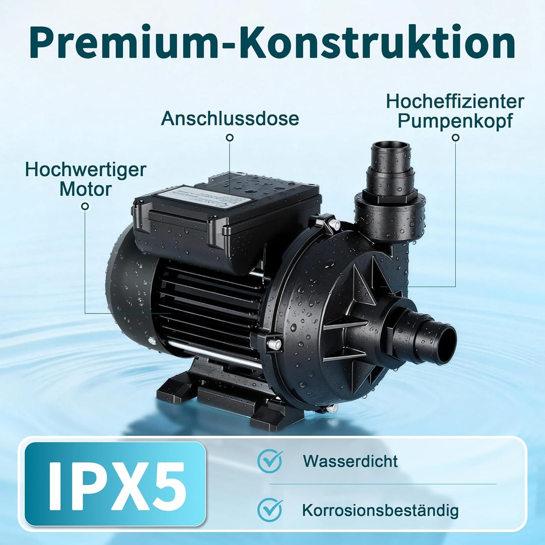 LANCHEZ Poolpumpe 400W, max. Fördermenge 11.500 l/h Pool filterpumpe, max. Förderhöhe 10 m, Schwimmb