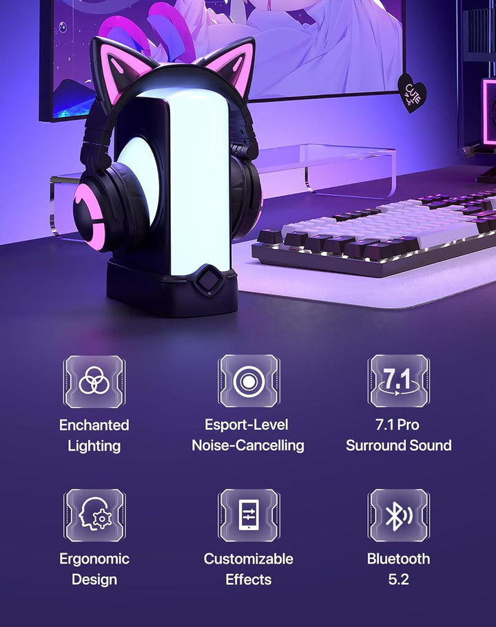 YOWU RGB-Katzenohr-Kopfhörer CE kabelloses 5.2 faltbares Gaming-Headset (CE, Blau) Blau CE, Blau CE