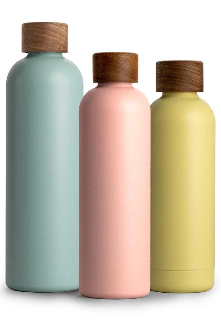 T&amp;N Edelstahl Trinkflasche 750ml, Thermosflasche 0.75l mit Akazienholz Deckel, Isolierte Wasserflasc