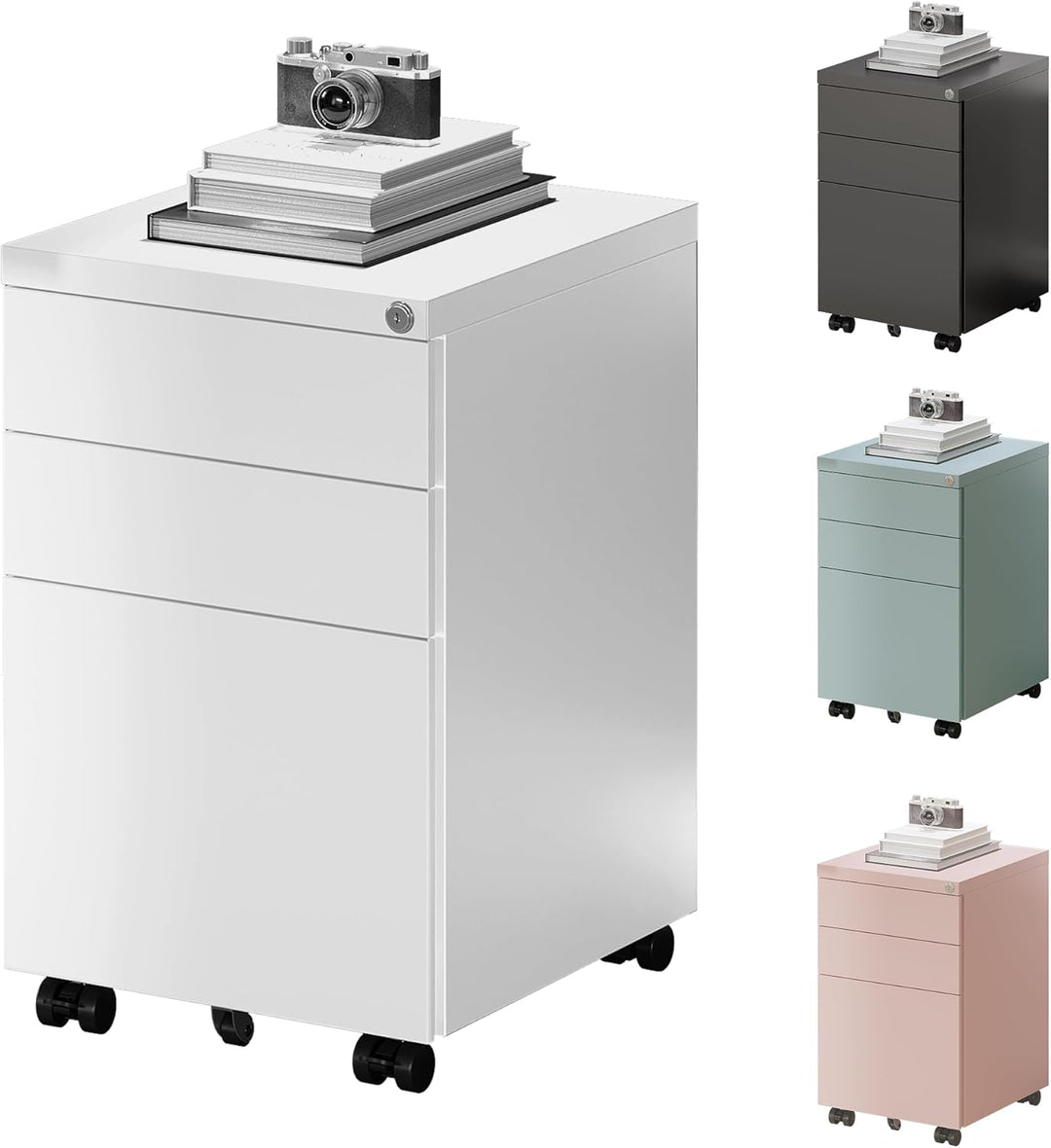 FLEXISPOT Rollcontainer mit 3 Schubladen, mobiler Aktenschrank mit Rollen, Schubladenschrank Bürosch