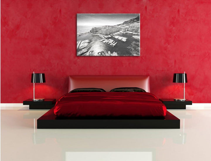 Pixxprint Atemberaubende Küste von Monaco Kunst Kohle Effekt, Format: 100x70 auf Leinwand, 100x70