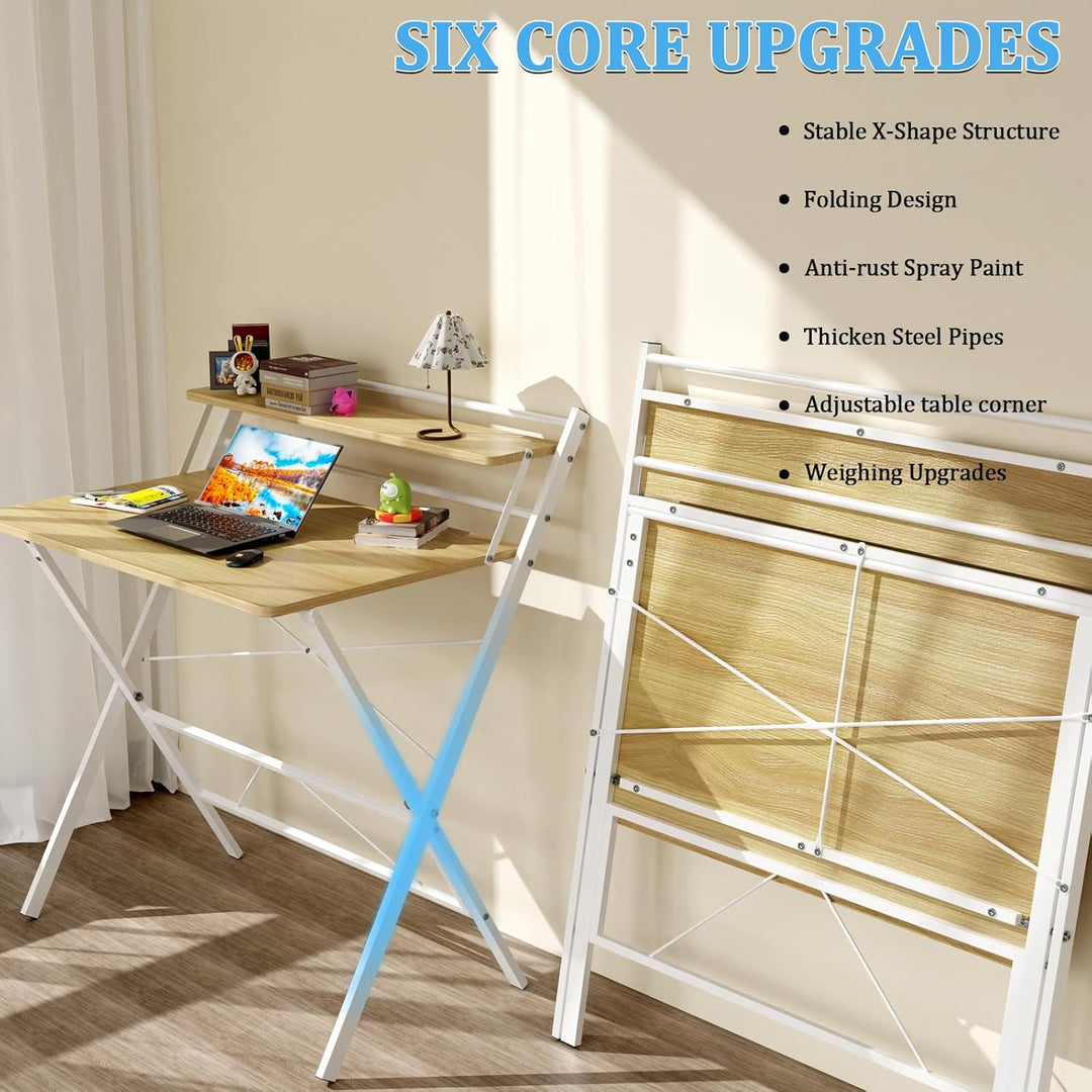 PIPIPOXER 80x50cm Schreibtisch Klappbar, Klappbarer Schreibtisch mit Regal, Schreibtisch Klappbar mi