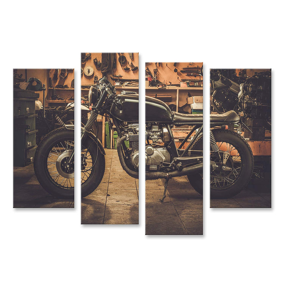 islandburner Bild auf Leinwand Cafe Racer Motorrad Im Vintage Stil In Einer Garage Bilder Wandbilder