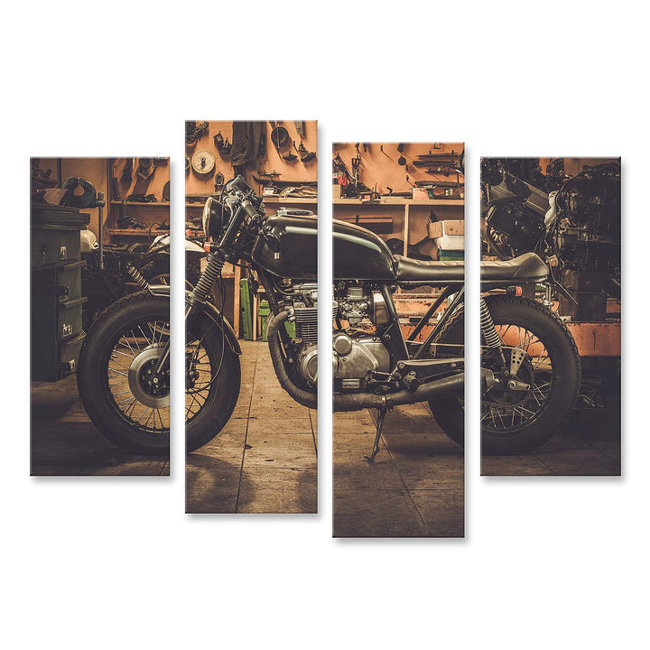 islandburner Bild auf Leinwand Cafe Racer Motorrad Im Vintage Stil In Einer Garage Bilder Wandbilder