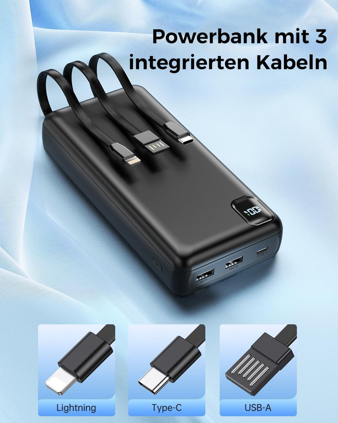 Powerbank 50000mAh grosse kapazität - USB C Schnellladegerät, Power Bank 5 Ausgänge und 2 Eingänge L