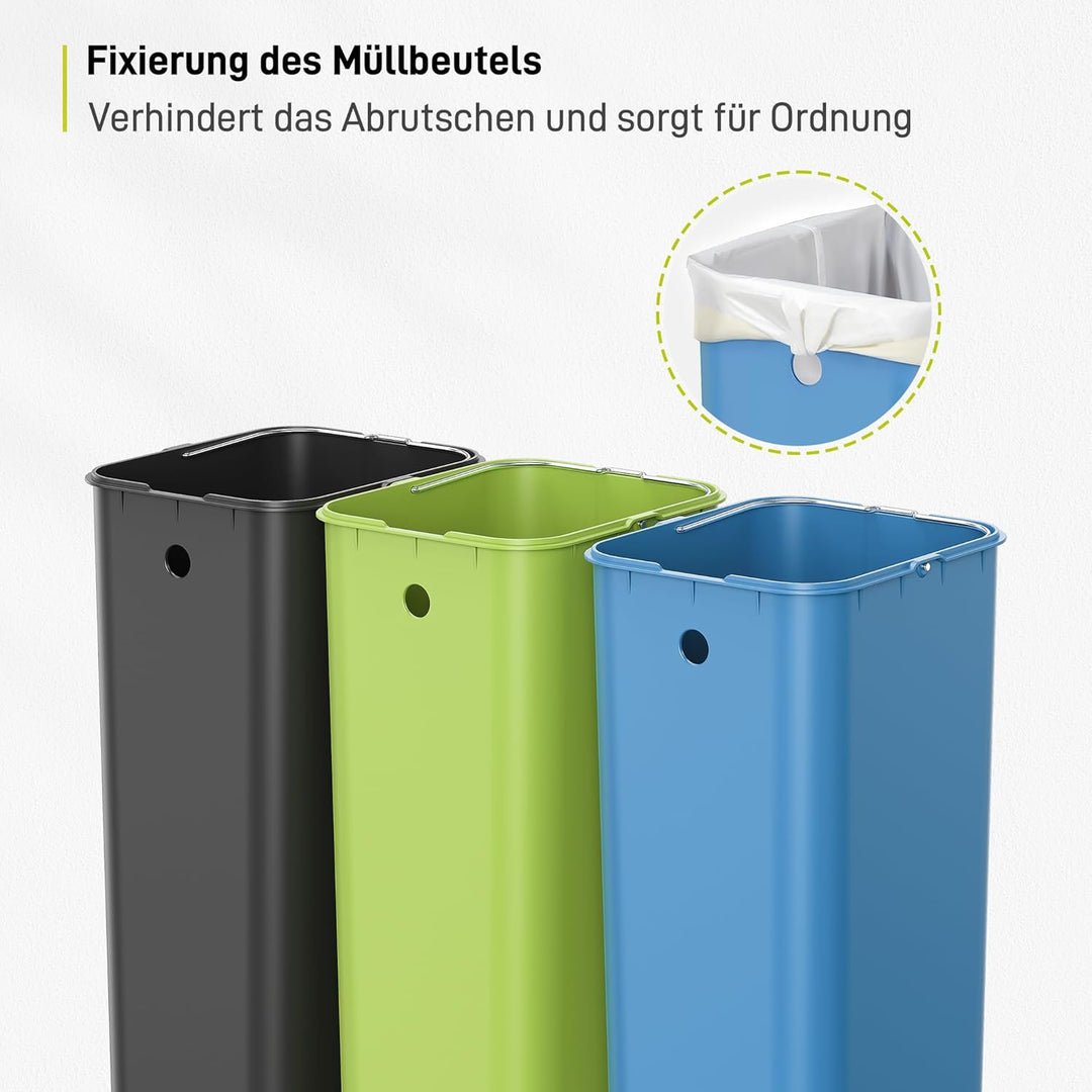 EKO Ecocasa Mülleimer Küche 3 Fächer, 3 x 15 Liter, Abfalleimer mit farbcodierbaren Inneneimern, Tre
