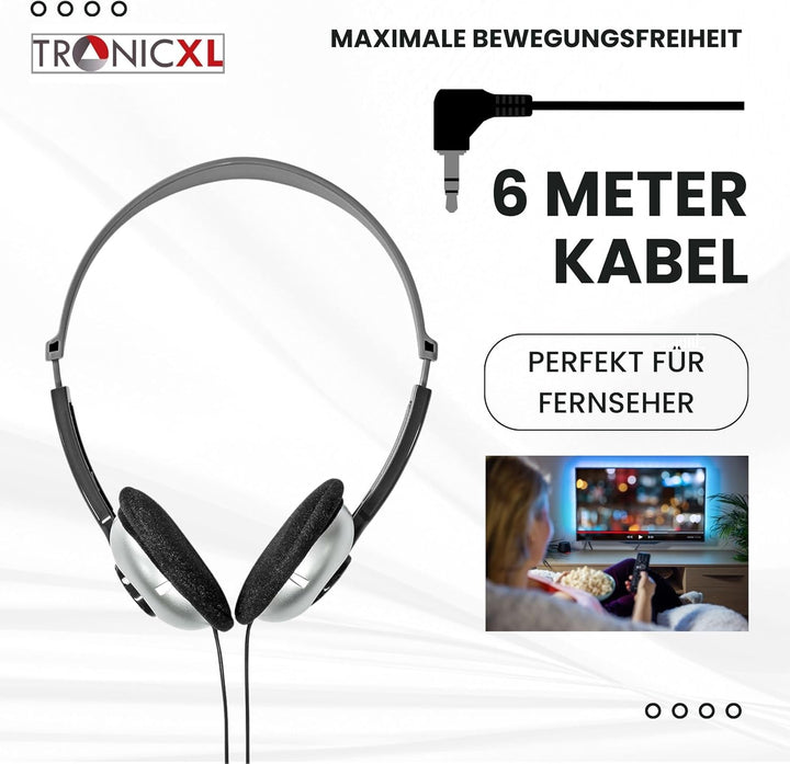 Fernseh Kopfhörer 6m langes Kabel Kopfbügel kompatibel mit für Fernseher Samsung LG Sony Toshiba DYO