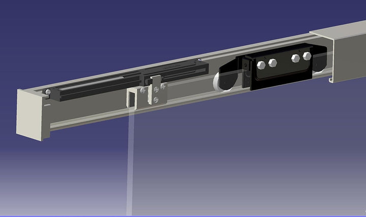 BS-900D-ASE: Schiebetürsystem ESG 900x2050x8mm Dekor S, vollsatiniert; Schienensystem ALU SlimLine S