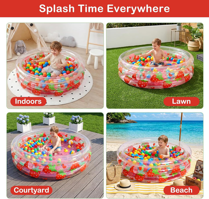 Aufblasbarer Pool, 90x25 cm, Aufblasbares Planschbecken, Paddling Pool, Pailletten-Erdbeermuster, in