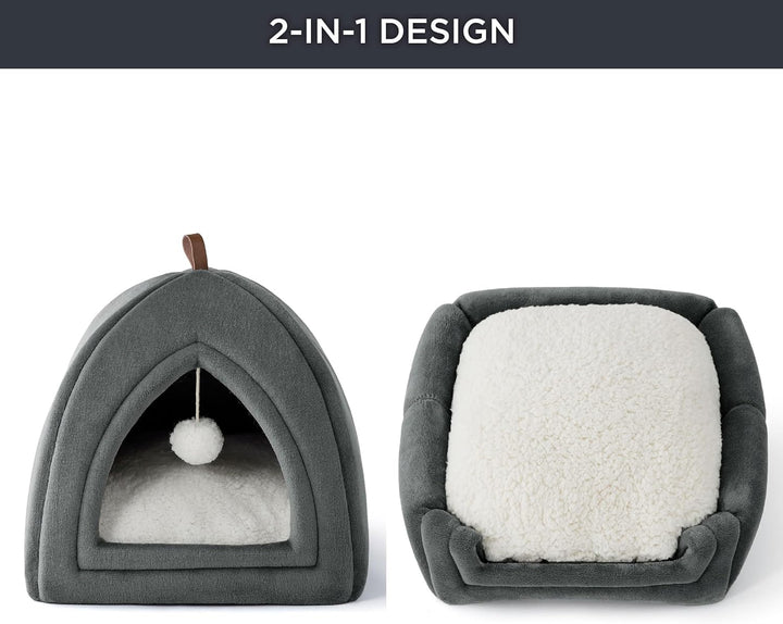 BEDSURE Katzenhöhle grosse Katzen Dunkelgrau - Faltbare Katzenbett mit waschbaren Kissen, Katzenzelt