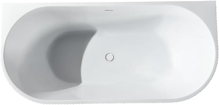 Belvit Rondo Halbfreistehende Badewanne 170 x 80 cm, ovale Acryl Wanne mattweiss doppelwandig mit ve