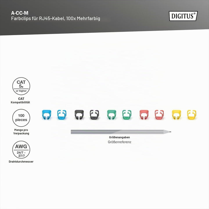DIGITUS Farbclips für RJ45-Patchkabel - farbliche Organisation von Netzwerkkabeln - zur Verbesserung
