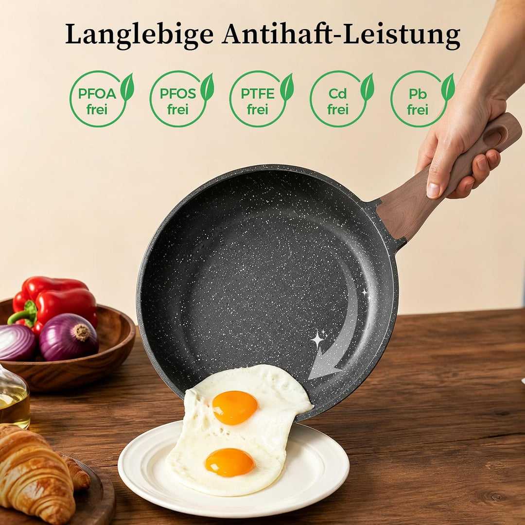 YASHE Bratpfanne 24 cm, Induktion, ungiftig, PTFE- und PFAS-frei | Granitoberfläche für gesundes Koc