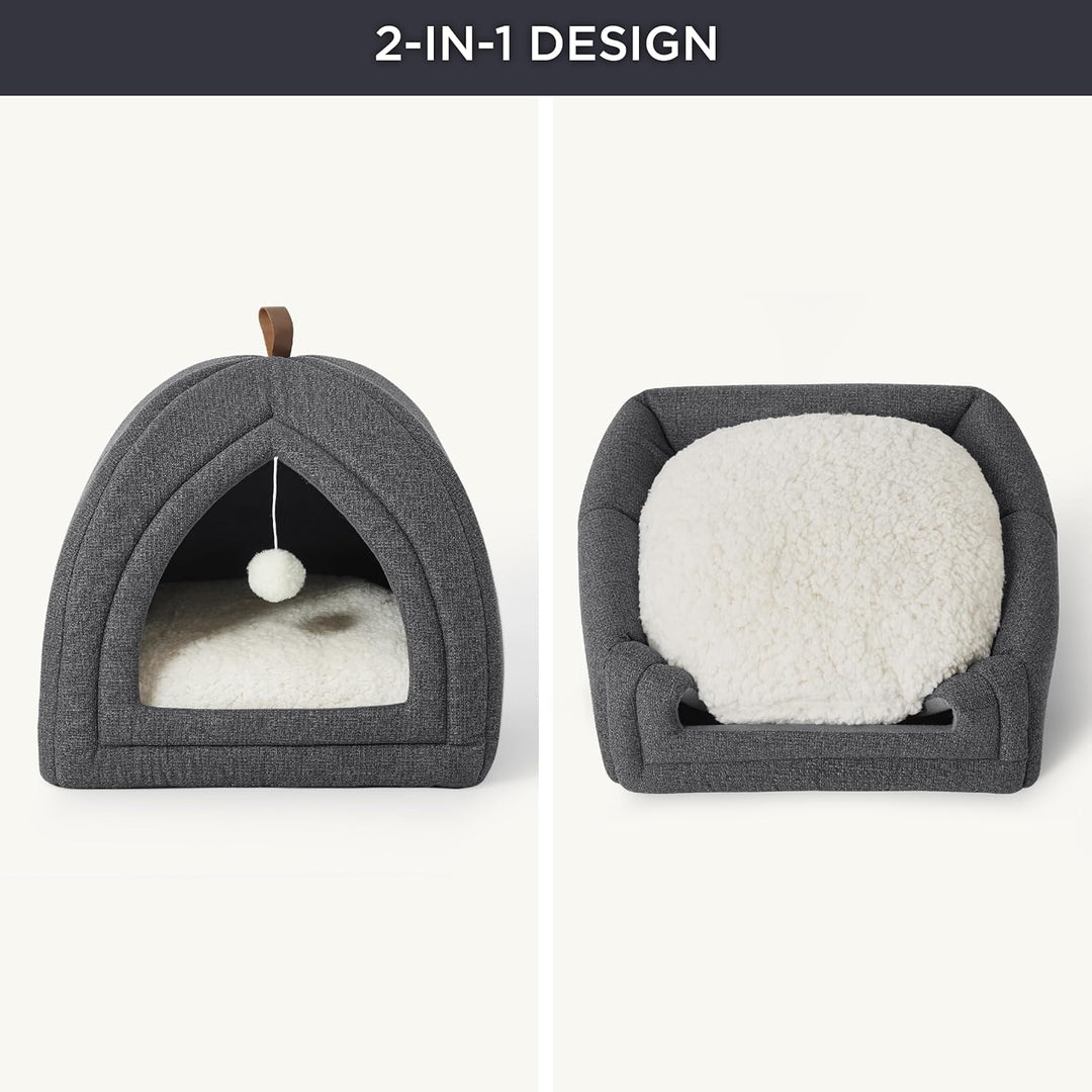 BEDSURE Katzenbett grosse Katzen Katzenhöhle- 44x44x44 cm Katzenhaus Indoor mit abnehmbarem Sherpa K