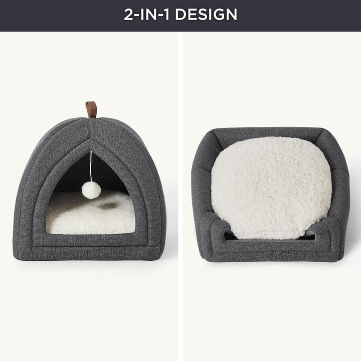 BEDSURE Katzenbett grosse Katzen Katzenhöhle- 44x44x44 cm Katzenhaus Indoor mit abnehmbarem Sherpa K