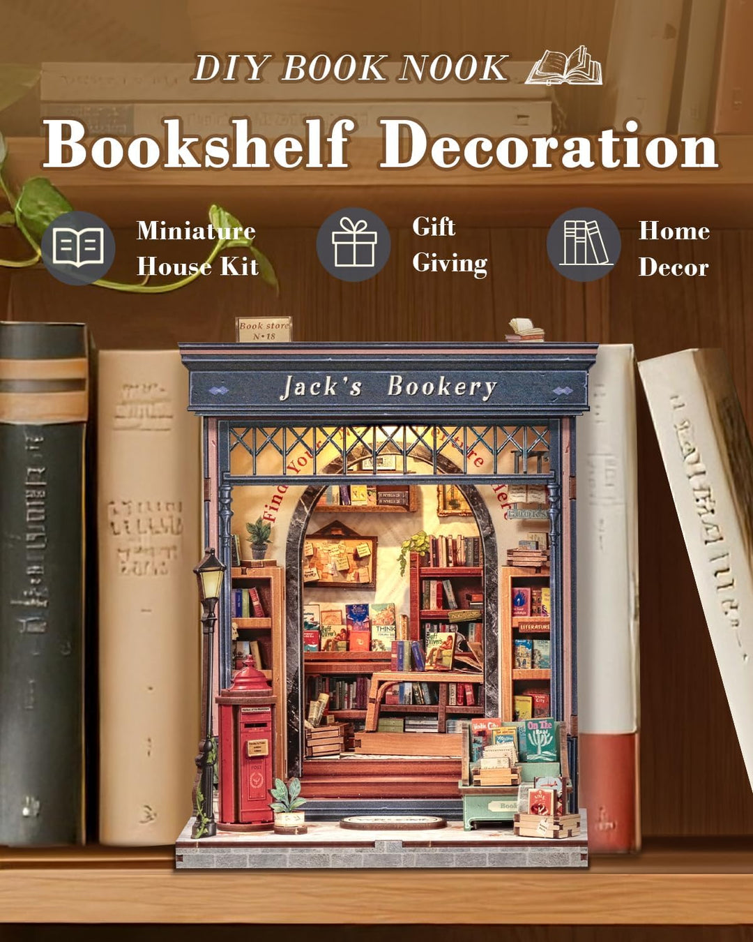 CUTEBEE Book Nook Kit - Holz Miniatur Haus Private Buchhandlung Thema Stil - DIY Bastelset Minihaus