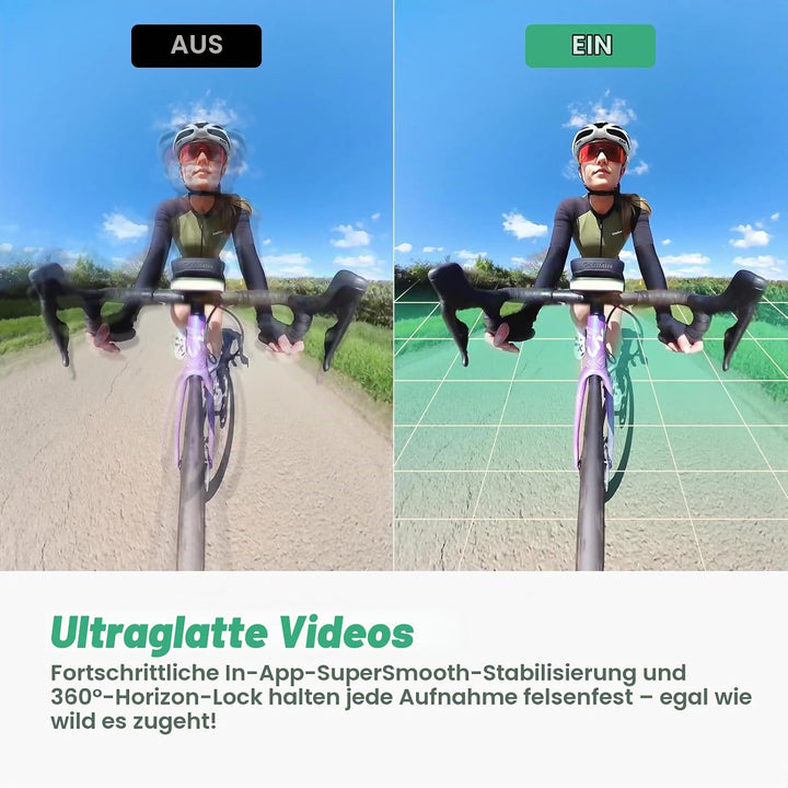 AKASO 360° Action Cam Fahrrad-Set - 5.7K 72MP 360 Grad Actionkamera mit 128GB Speicherkarte Duale 1/