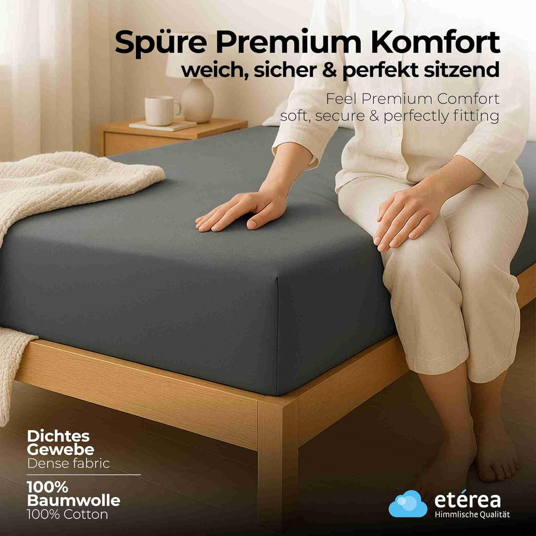 etérea Jersey Spannbettlaken 180x200cm Anthrazit bis 25 cm Höhe - 100% Baumwolle Comfort Spannbetttu
