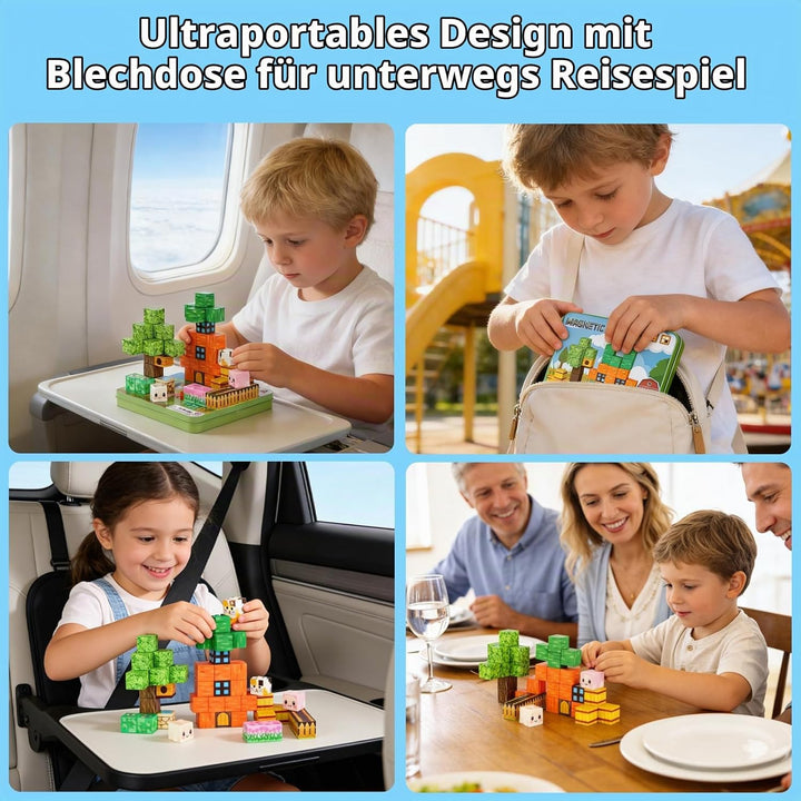 MEESHEEP Magnetbausteine 49 Teile, Karottenmotiv mit Metallbox – Reisegeeignetes Flugzeug- &amp; Autospi