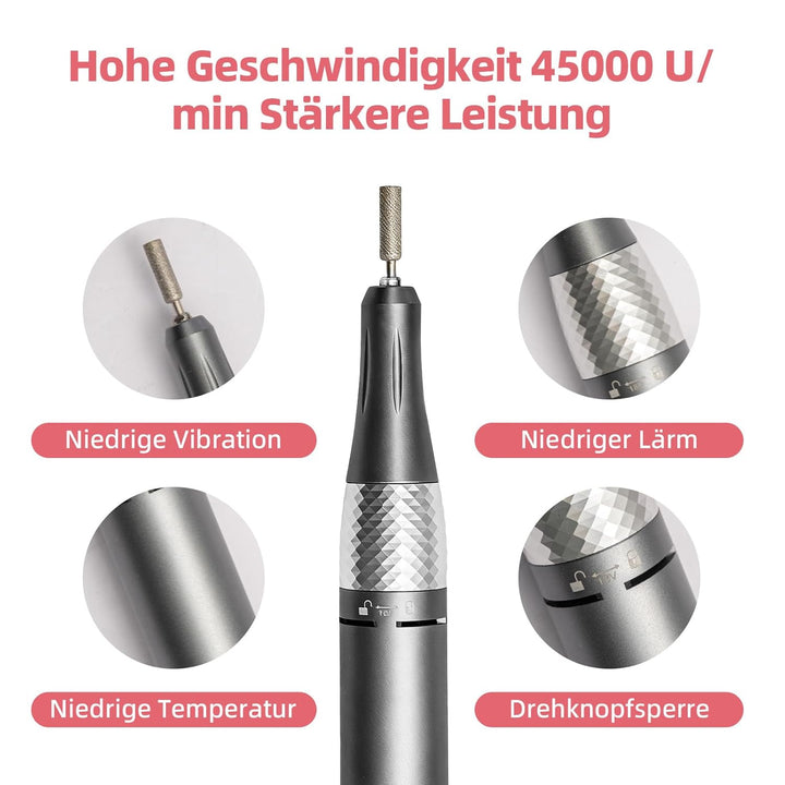 Trintion Elektrische Nagelfräser 45000 U/min Professionell, bidirektional Vorwärts/Rückwärts, geräus