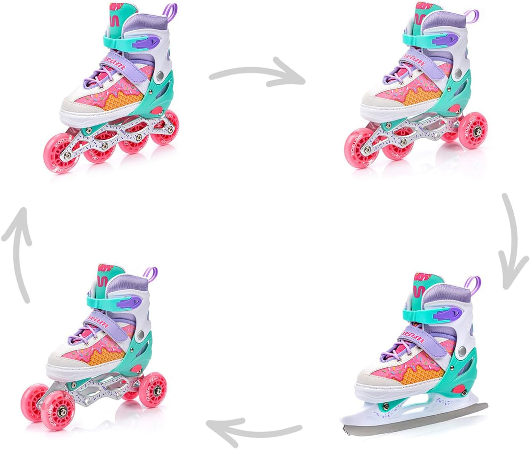 meteor verstellbare 4‑in‑1 Kinder Inline-Skates – Rollschuhe Inliner Schlittschuhe – ABEC‑7 PU‑Räder