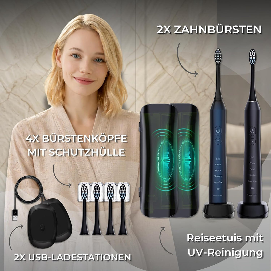 Elektrische Schallzahnbürste 55000 VPM, risikofrei 100 Tage testen | Tristan Auron Business Class Do