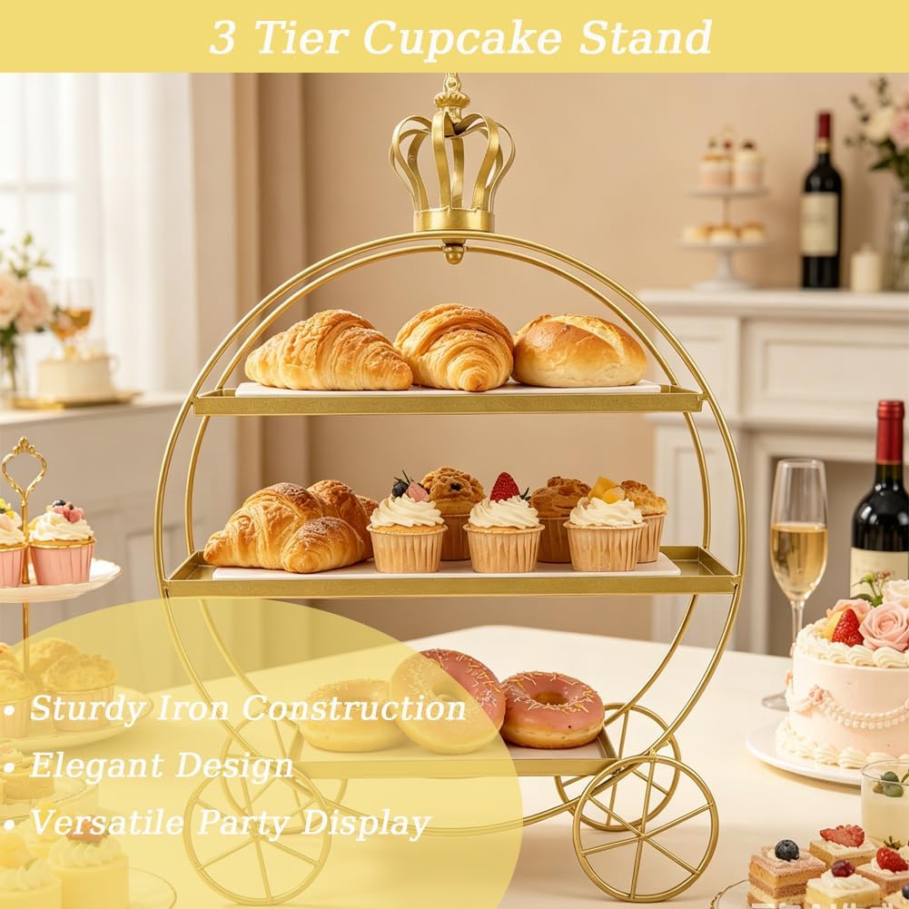 Cupcake-Ständer mit 3 Etagen, Eiserne Tabletts für Cupcakes, Donuts, Früchte, Gebäck, Dessert-Tisch-