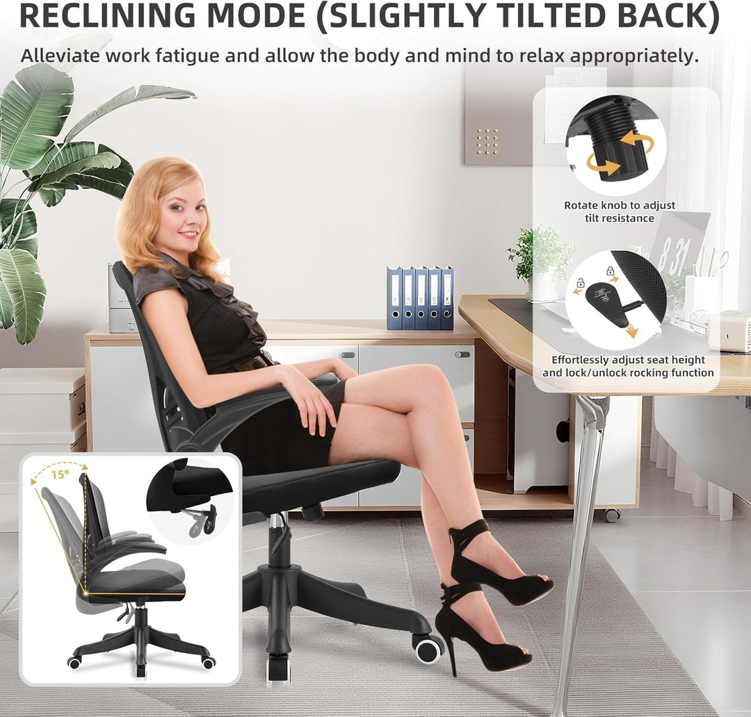 Bürostuhl Ergonomisch, Schreibtischstuhl mit Armlehnen, Drehbarer Sockel, 10cm Höhenverstellbarer Of