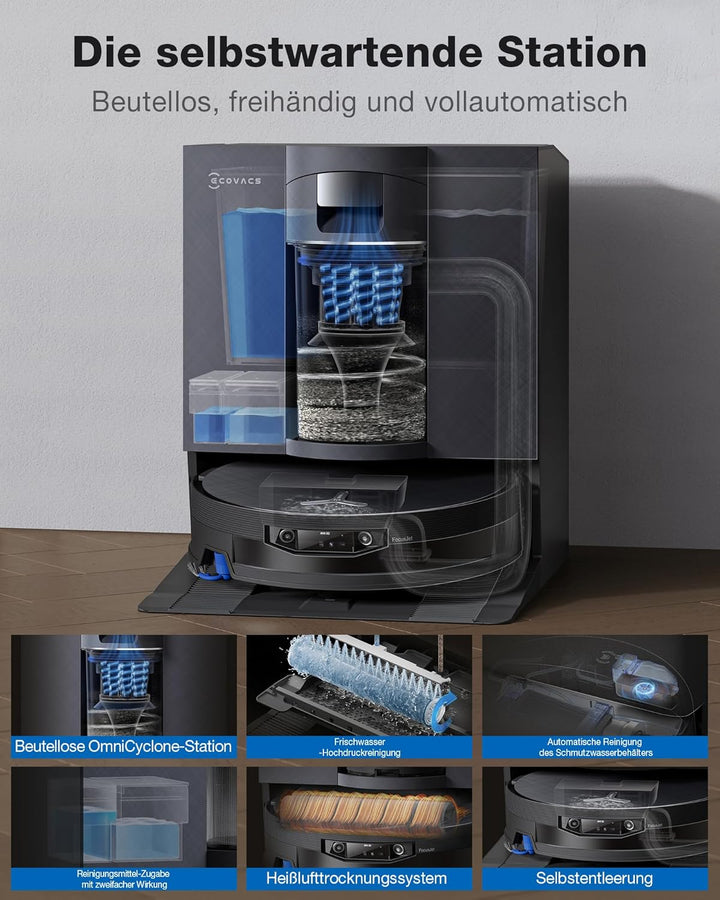 ECOVACS X12 OMNICYCLONE Saugroboter mit Wischfunktion, Blast & 22.000 Pa, FocusJet-System zur Flecke