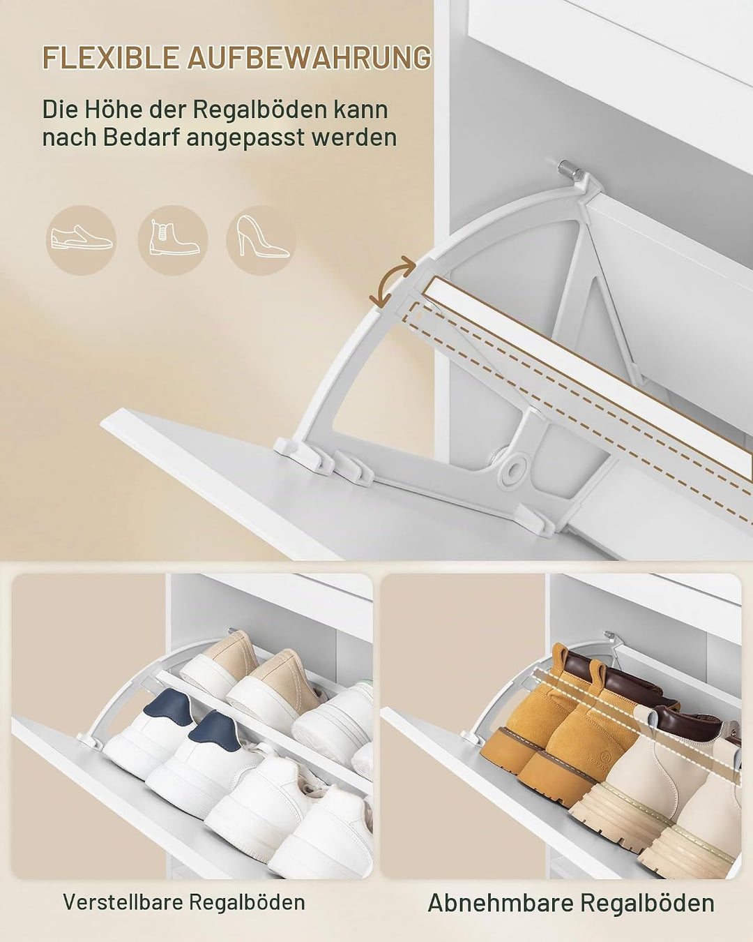 Hzuaneri Schuhschrank, Schuhkipper Schmal mit LED-Leuchten, Schuhregal, Verstellbare Ablagefläche, 1