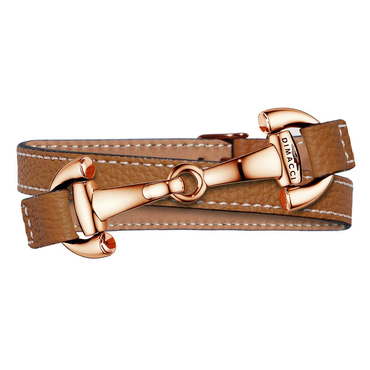 DIMACCI Trensen-Armband Kalbsleder | Alba-Kollektion in Cognac Rosegold-Optik aus Edelstahl | Schmuc