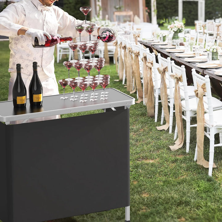 Bonnlo Campingtisch aus Aluminium, Klappbarer Outdoor Bartisch, Leicht & Tragbar, 2-stufige Ablage m