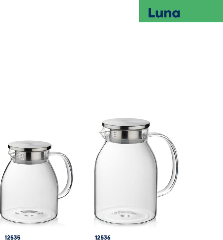 kela Glaskaraffe mit Deckel 1,2 L LUNA, Glaskrug hitzebeständig, 2 Ausguss-Öffnungen, Wasserkaraffe