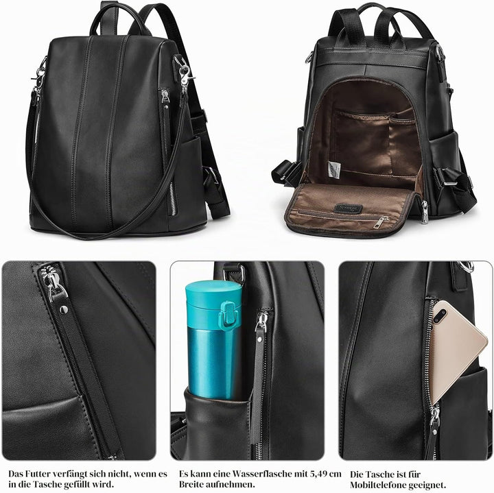 S-ZONE Damen Rucksack Wasserdicht Weiches Echtleder Anti Diebstahl Mode Schultasche Handtasche Casua