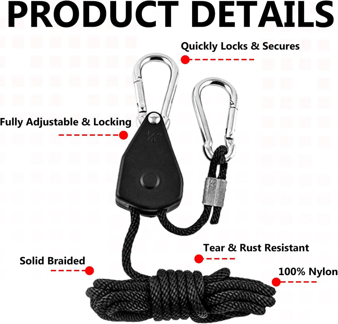 12 Stück Ratchet Hanger, Einstellbare Ratchet Seilratsche mit Haken 2,4m, 1/8 Zoll Seilaufhänger Sei
