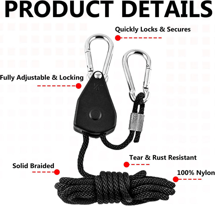 12 Stück Ratchet Hanger, Einstellbare Ratchet Seilratsche mit Haken 2,4m, 1/8 Zoll Seilaufhänger Sei