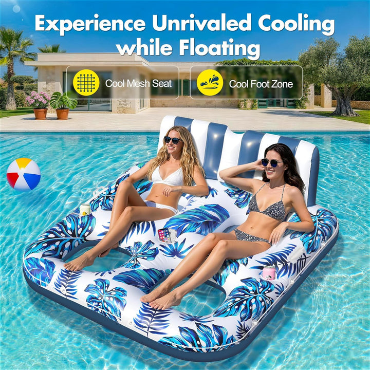 LuxBlue Pool Sessel Aufblasbar 2 Personen, Schwimmsessel für Pools Erwachsene mit Getränkehalter&Gri