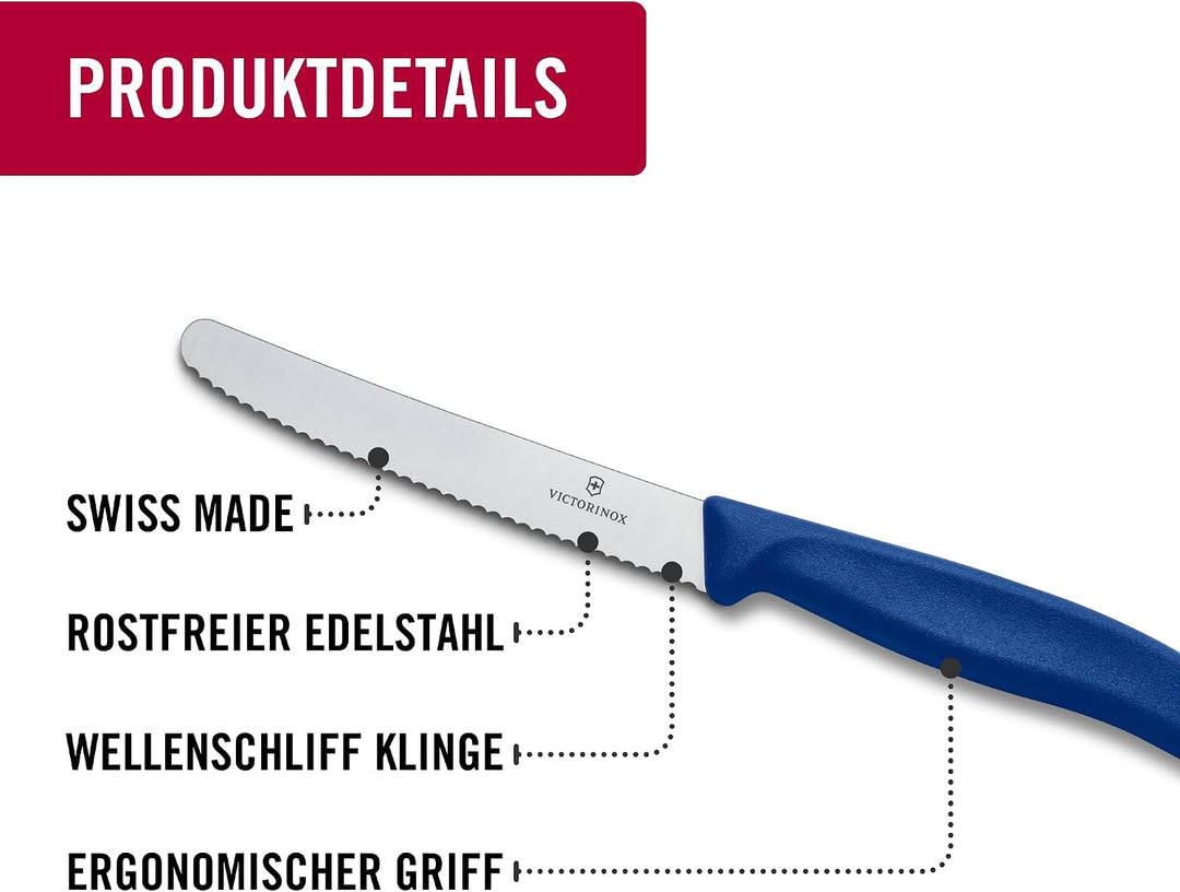 Victorinox 6 Stück Tafelmesser - Tomatenmesser Swiss Classic mit Wellenschliff rostfrei - Swiss Made