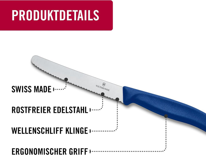 Victorinox 6 Stück Tafelmesser - Tomatenmesser Swiss Classic mit Wellenschliff rostfrei - Swiss Made