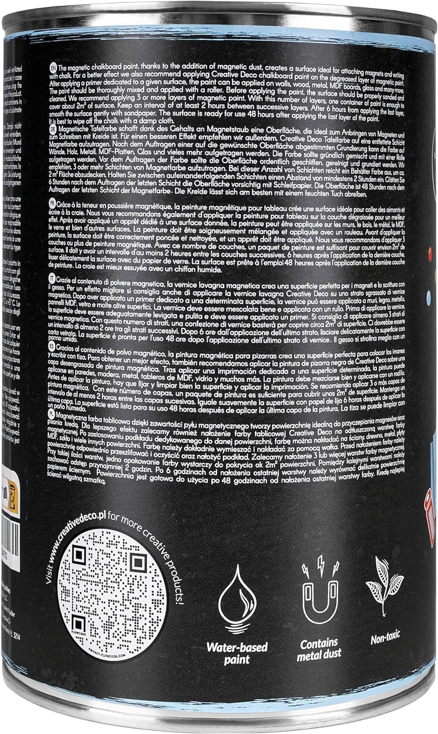 Creative Deco Magnetisch Schwarz Wandfarbe Kreidefarbe Tafelfarbe | 1000ml | 2 m² Effizienz mit 3 Sc