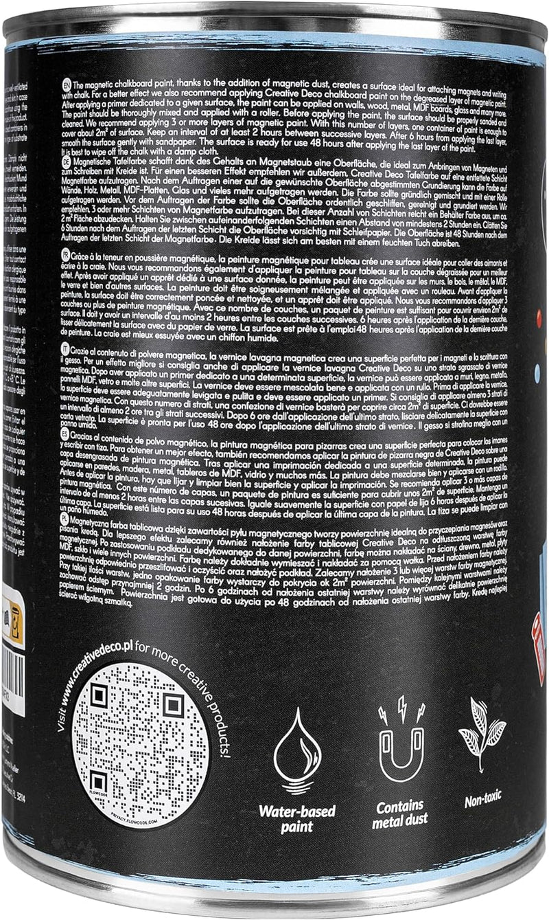 Creative Deco Magnetisch Schwarz Wandfarbe Kreidefarbe Tafelfarbe | 1000ml | 2 m² Effizienz mit 3 Sc