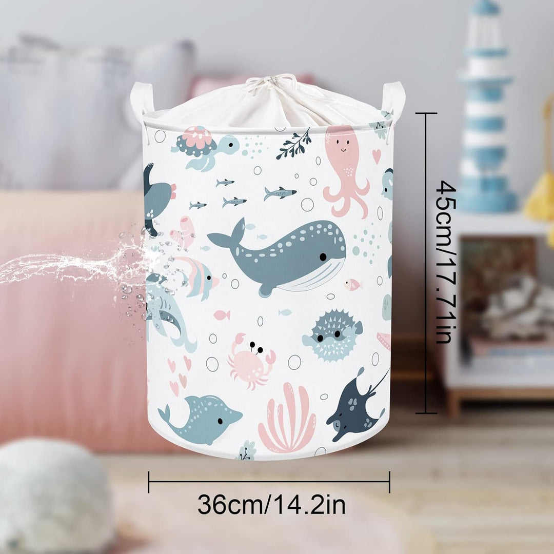 Clastyle 45L Meeres Tiere Seifenblasen Meerjungfrau Hai Rosa Blau Wäschekorb Weiss Delfine Quallen S