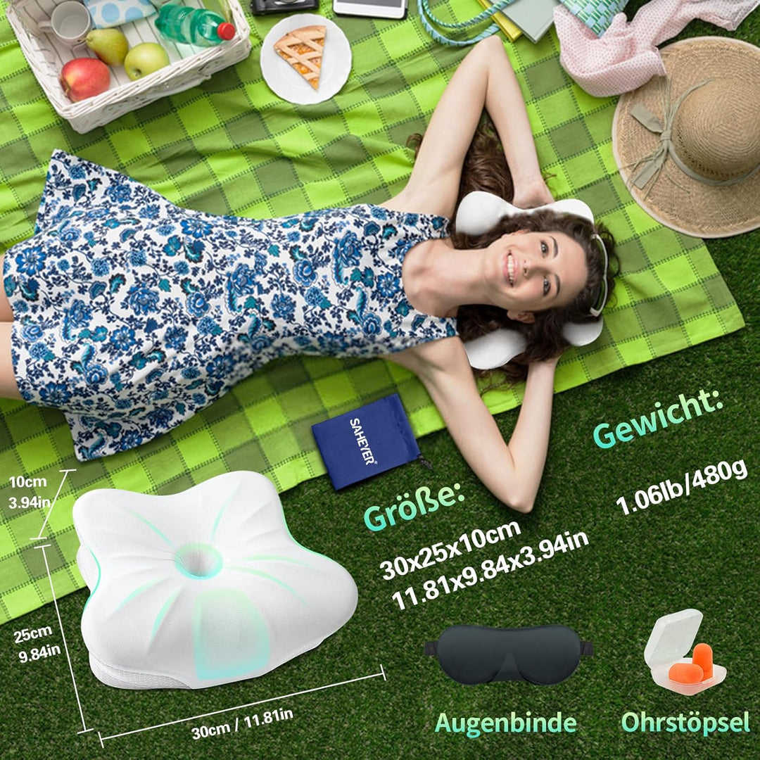 SAHEYER Reisekissen Memory Foam, Ergonomisches Camping Kissen, Orthopädisches Nackenkissen Kopfkisse