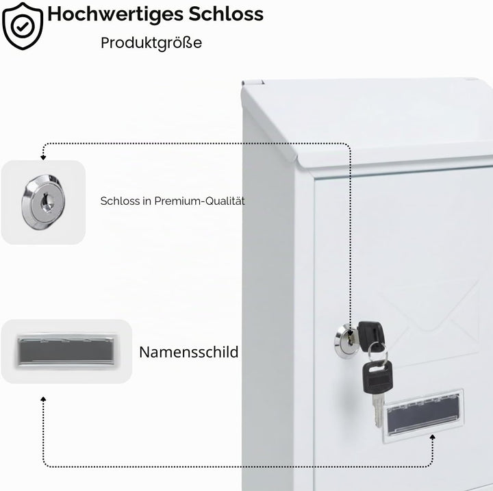 Assorted Collections Wandbriefkasten, abschliessbarer Briefkasten mit 2 Schlüsseln, wetterfester Bri