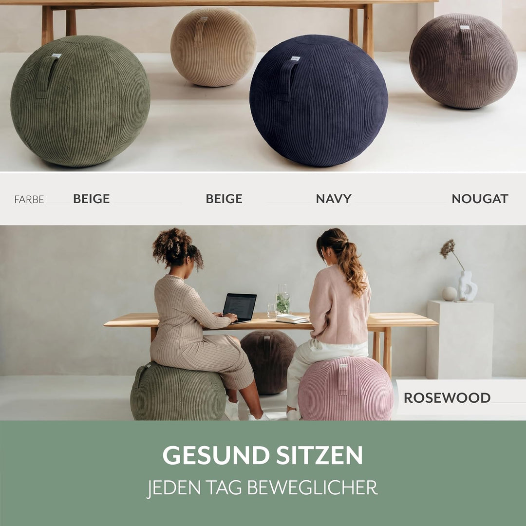 VLUV® BOL VLIP Sitzball Büro Ergonomisch [Atmungsaktiv mit Tragegriff und Wegrollschutz] Waschbarer